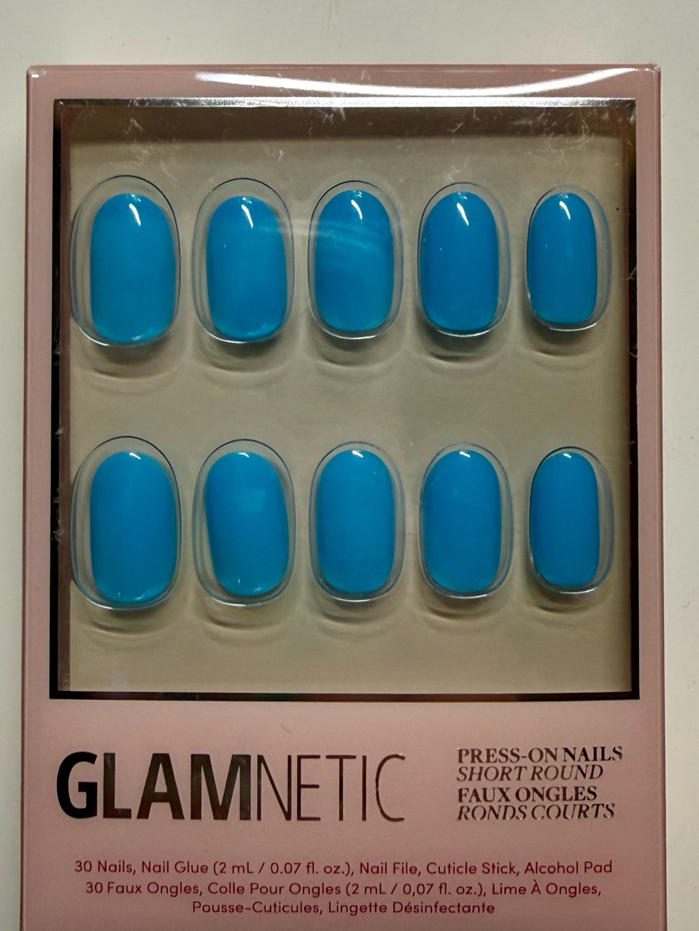 GLAMNETIC Short Round Press-On Nails in Azure Blue